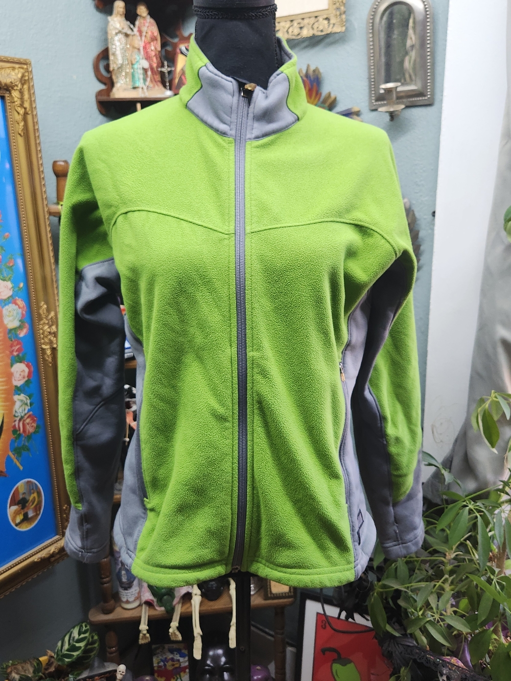 REI Lime Green and Gray Full-Zip Fleece Jacket